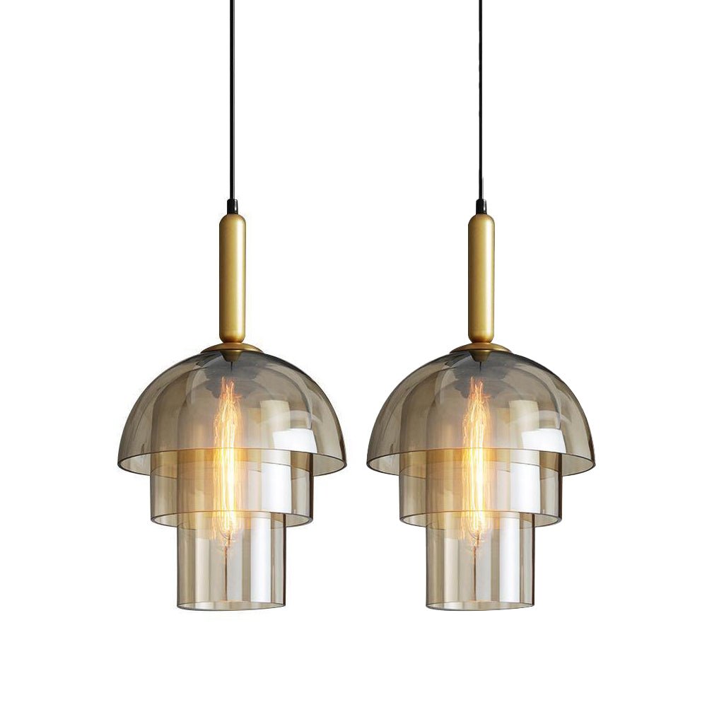 Solara Suspension en Verre Cognac Dôme Laiton Mid-Century - Neutralighting