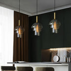 Solara Suspension en Verre Cognac Dôme Laiton Mid-Century - Neutralighting