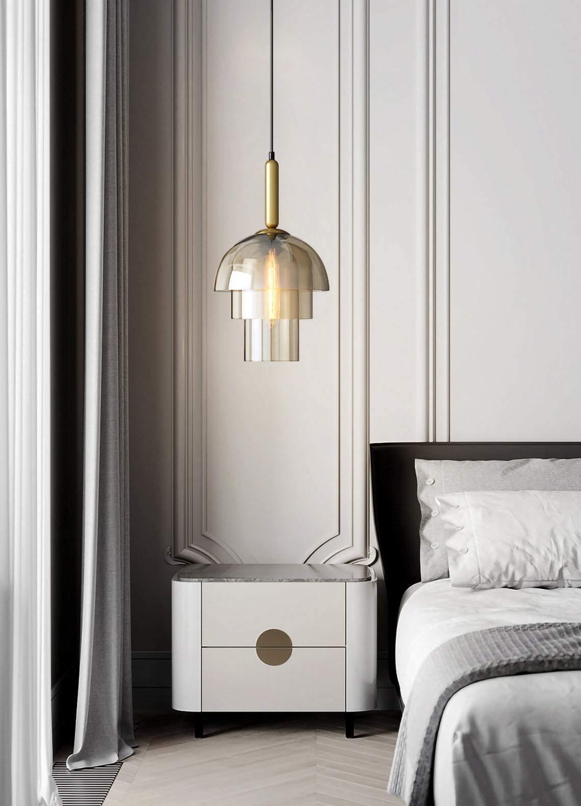 Solara Suspension en Verre Cognac Dôme Laiton Mid-Century - Neutralighting