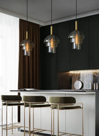 Solara Suspension en Verre Cognac Dôme Laiton Mid-Century - Neutralighting