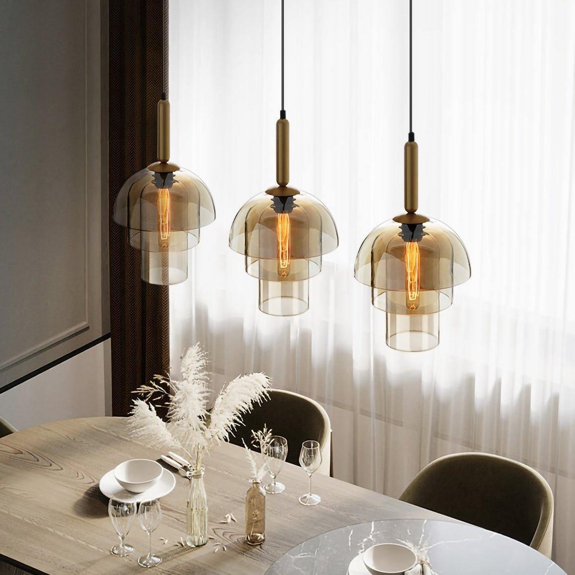 Solara Suspension en Verre Cognac Dôme Laiton Mid-Century - Neutralighting