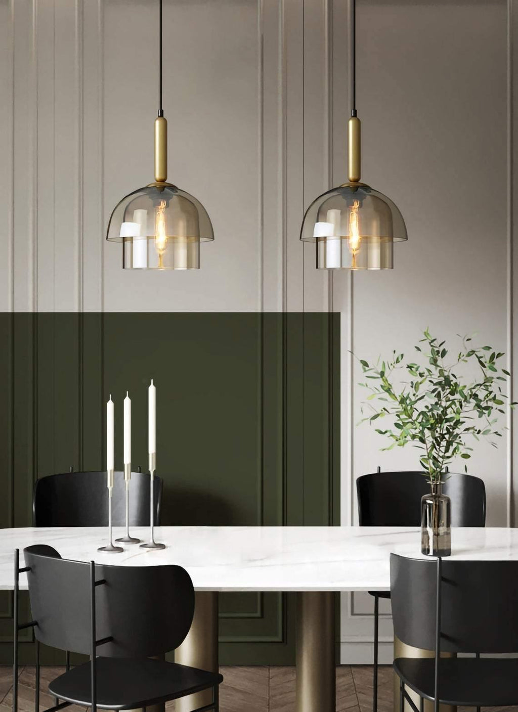 Solara Suspension en Verre Cognac Dôme Laiton Mid-Century - Neutralighting