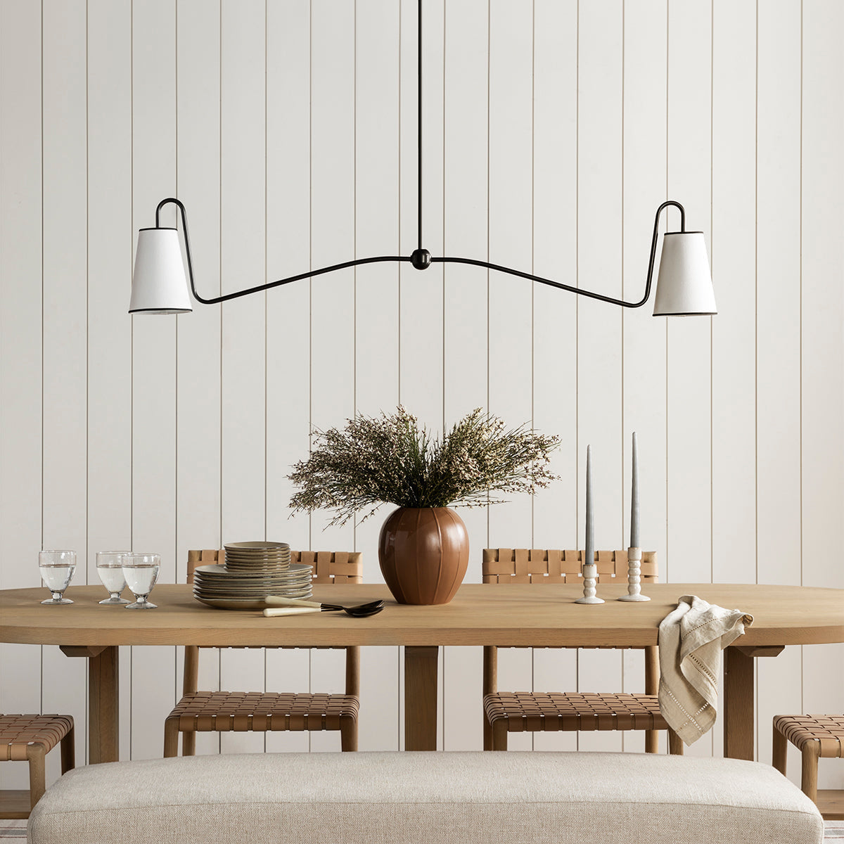 Ormirarae Vintage Industrial Linear Brass Fabric Pendant Lamp - Neutralighting