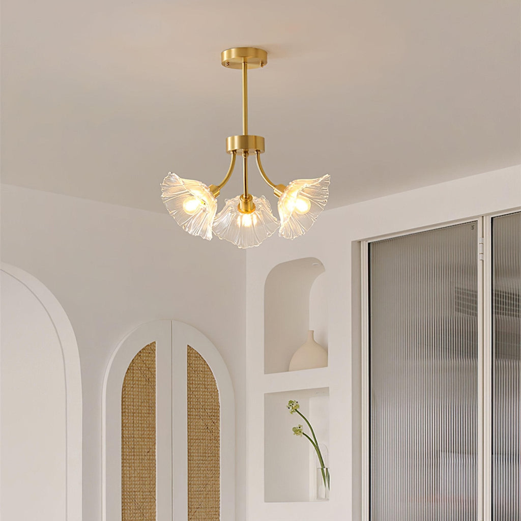 Lustra Chandelier en Verre Fleur avec Finition Laiton - Neutralighting