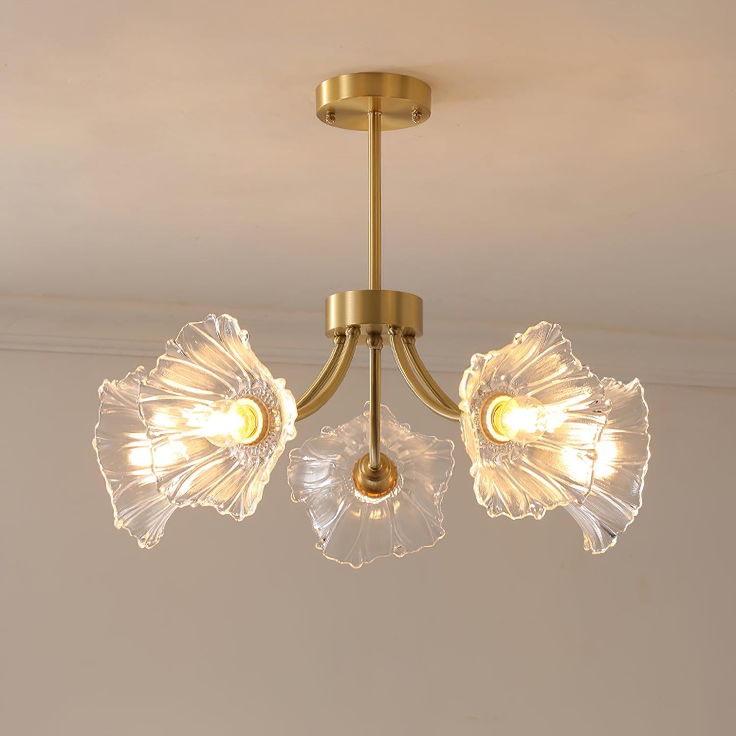 Lustra Chandelier en Verre Fleur avec Finition Laiton - Neutralighting