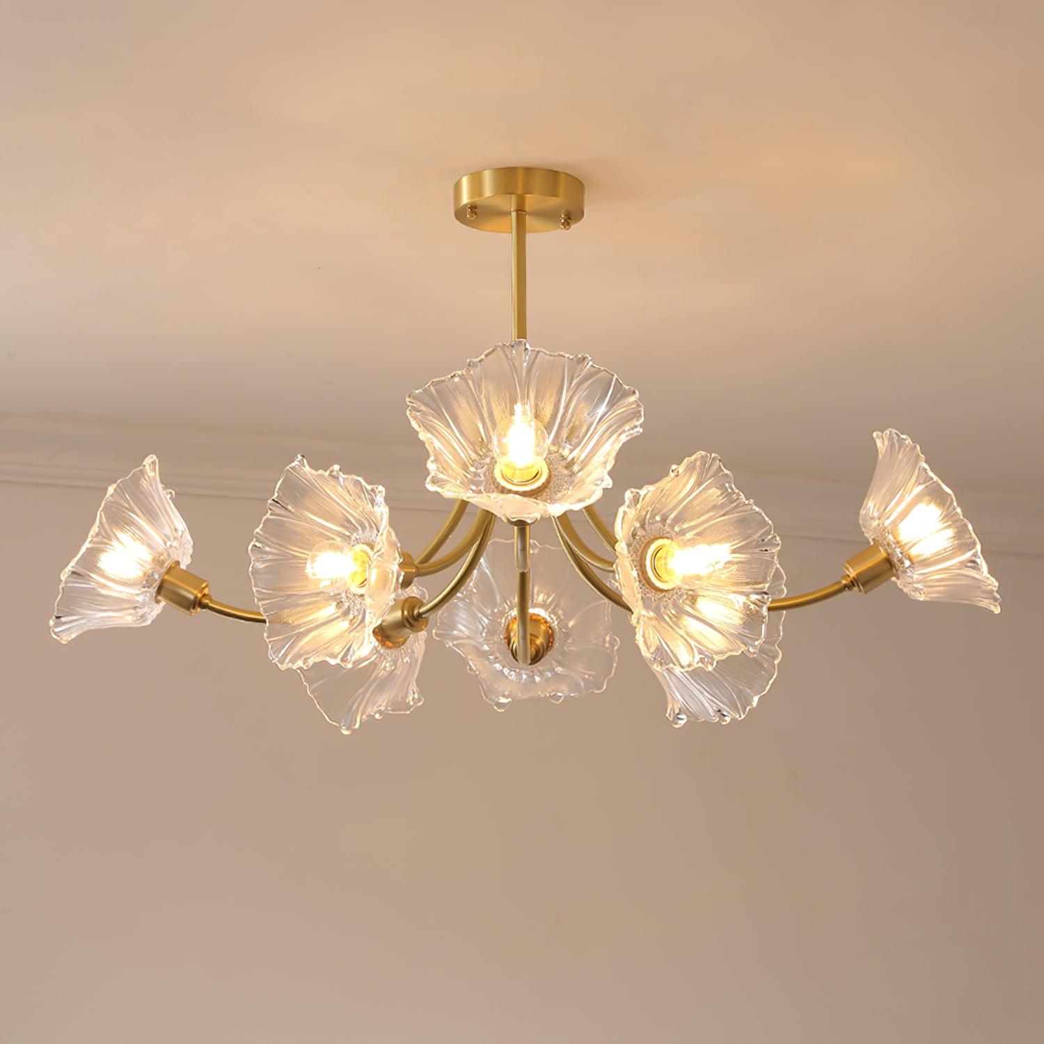 Lustra Chandelier en Verre Fleur avec Finition Laiton - Neutralighting