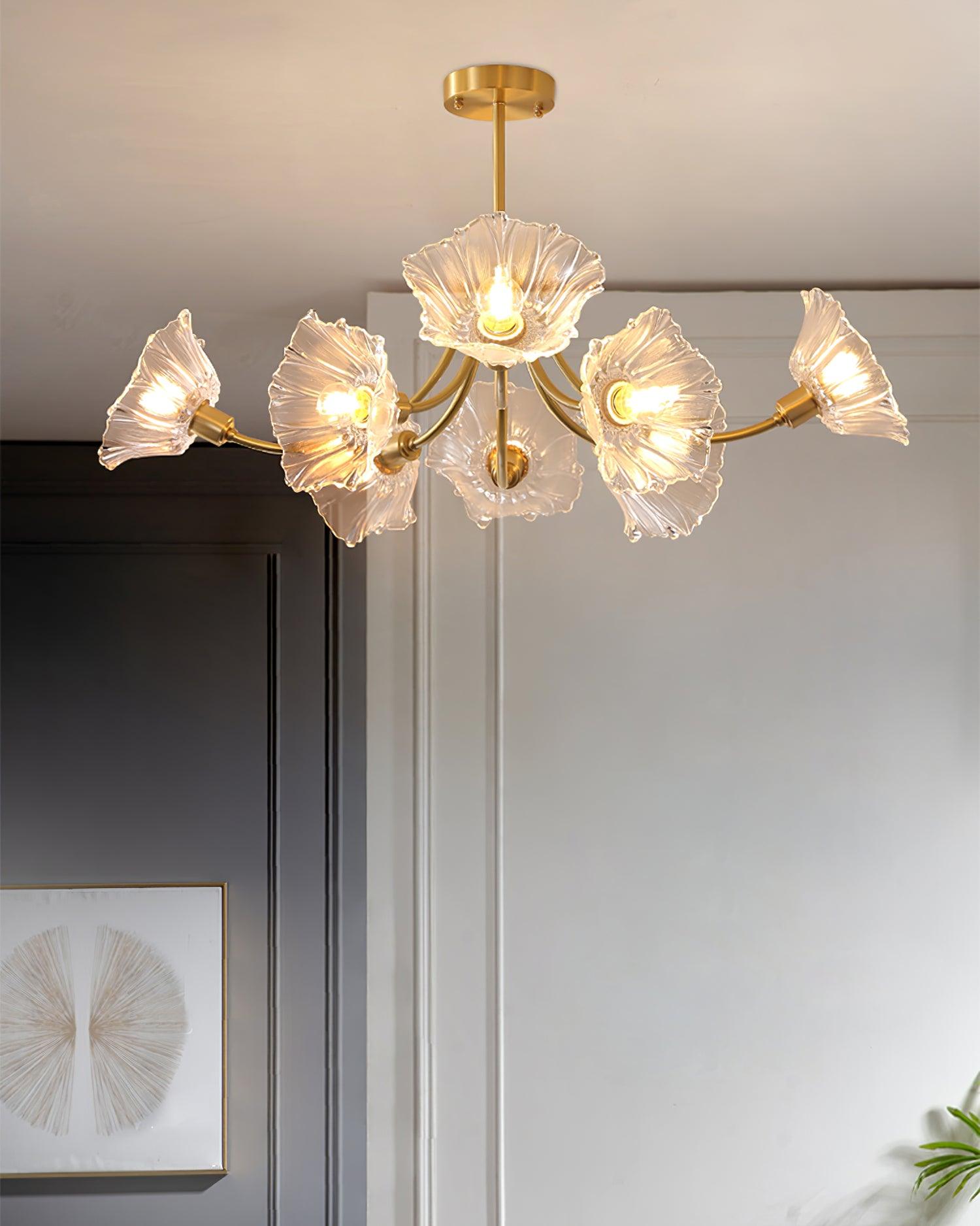 Lustra Chandelier en Verre Fleur avec Finition Laiton - Neutralighting