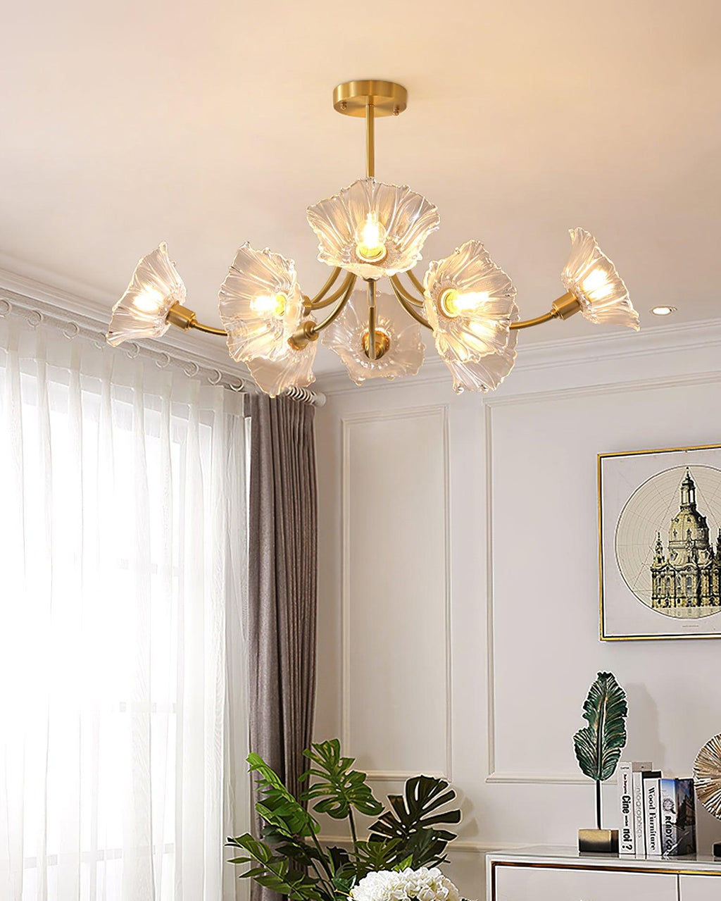 Lustra Chandelier en Verre Fleur avec Finition Laiton - Neutralighting