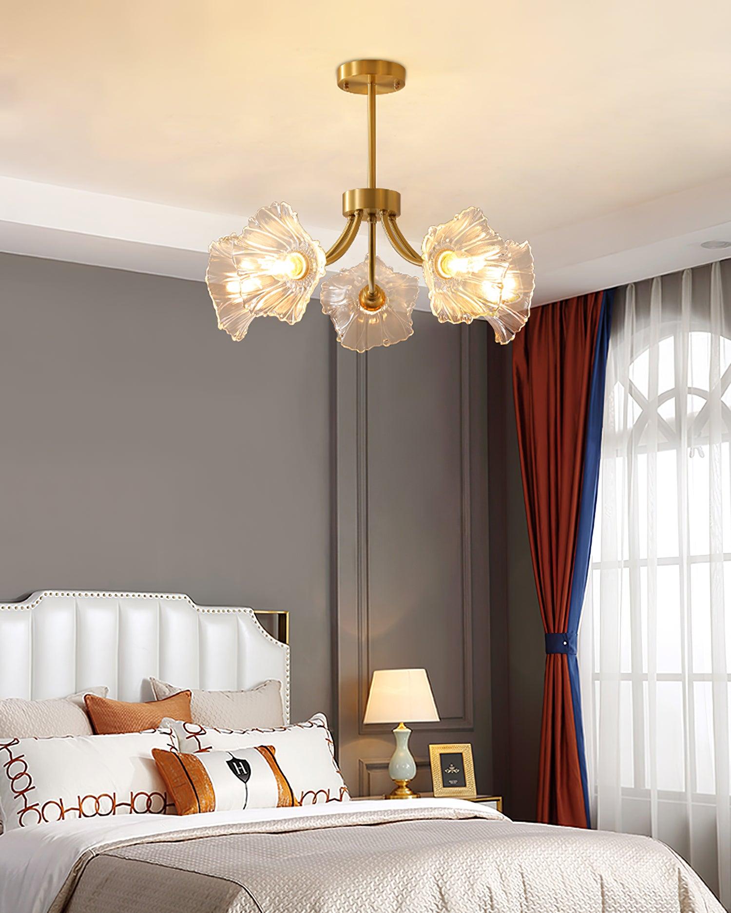 Lustra Chandelier en Verre Fleur avec Finition Laiton - Neutralighting