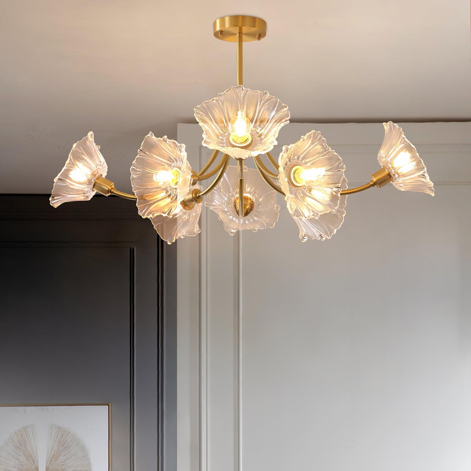 Lustra Chandelier en Verre Fleur avec Finition Laiton - Neutralighting