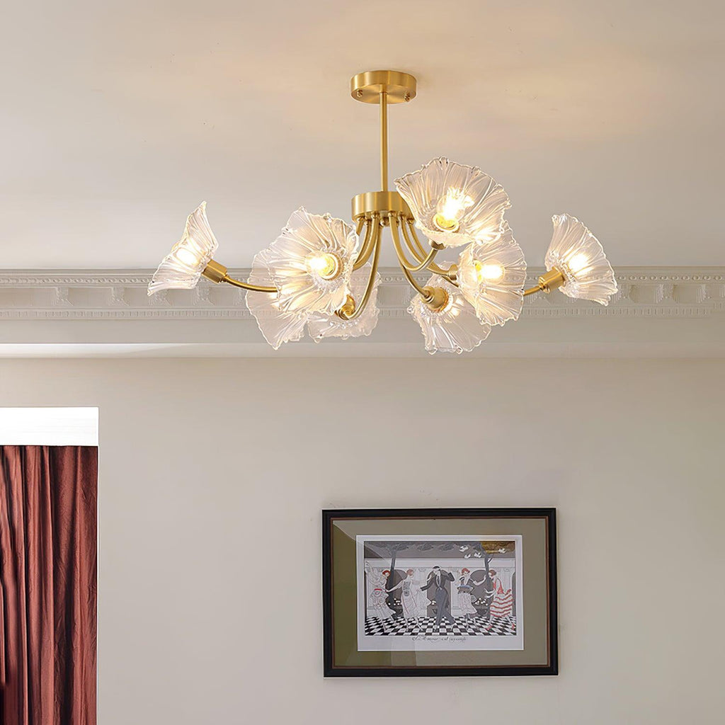 Lustra Chandelier en Verre Fleur avec Finition Laiton - Neutralighting