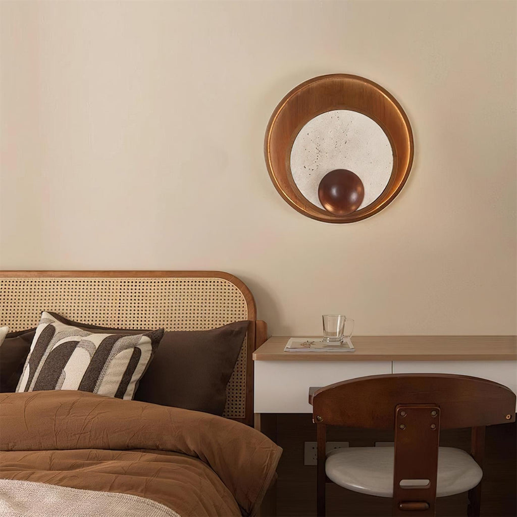 Ritta Applique Murale Travertin Cadre Circulaire en Bois - Neutralighting