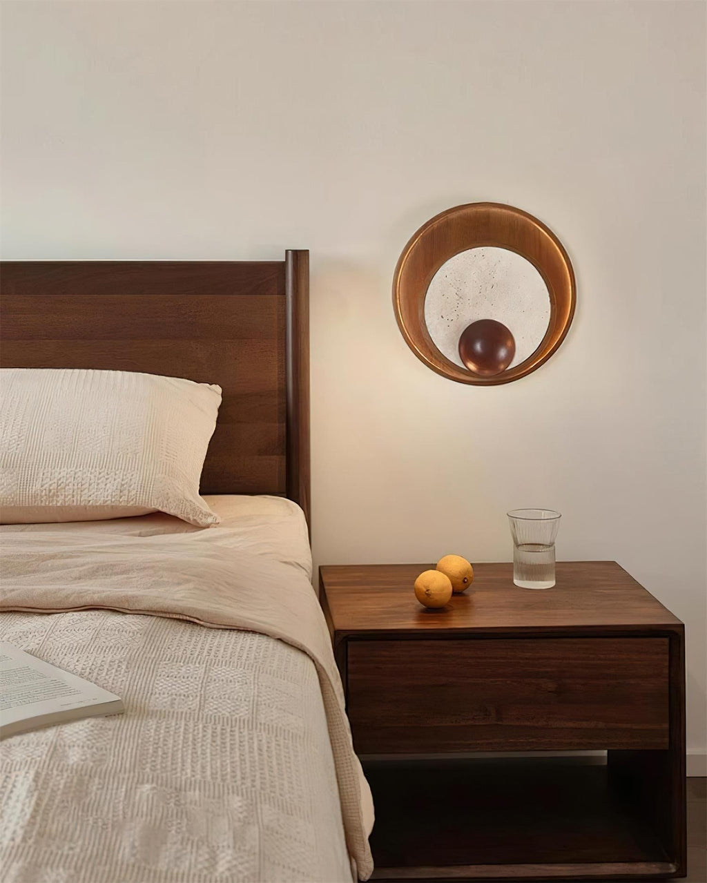 Ritta Applique Murale Travertin Cadre Circulaire en Bois - Neutralighting