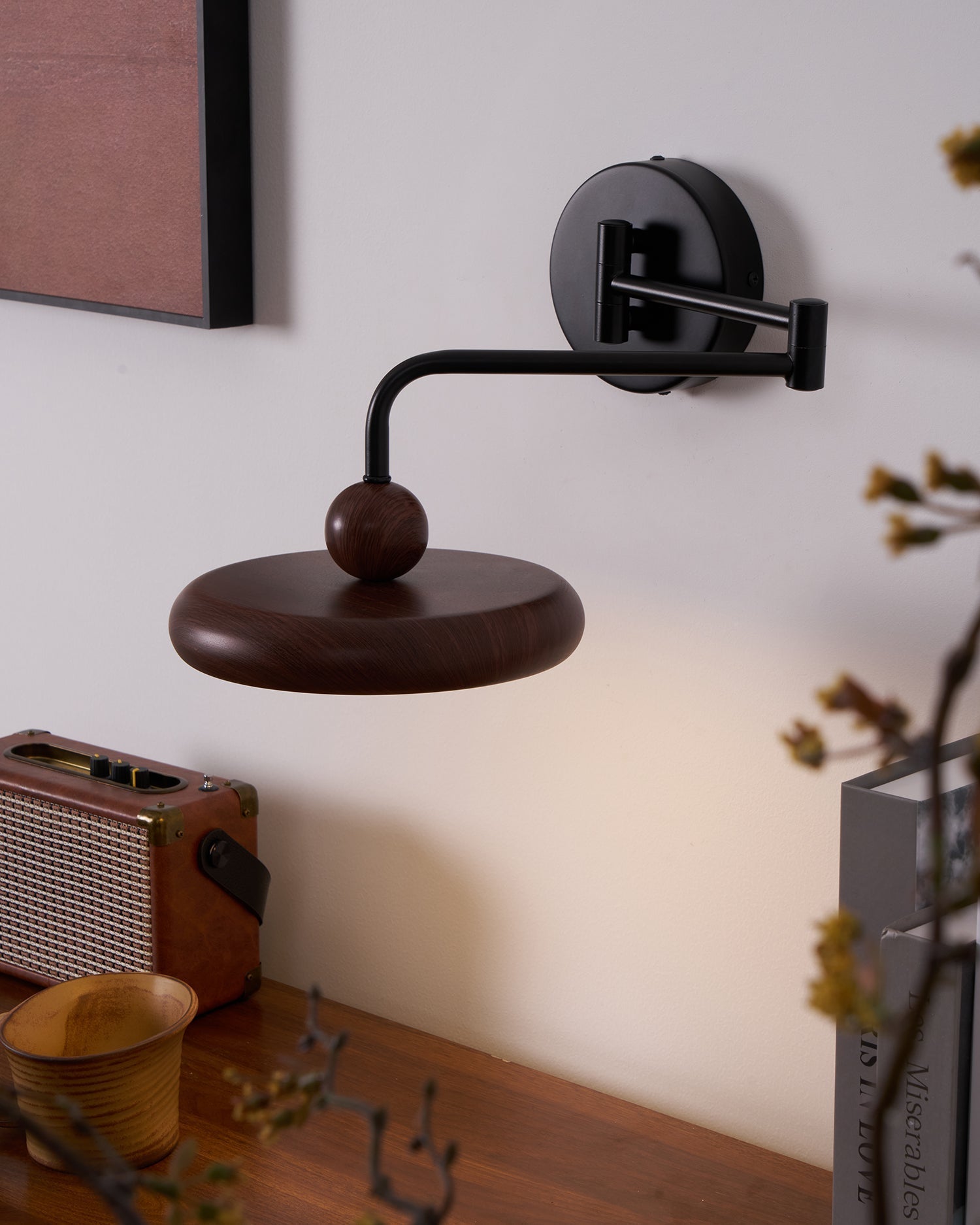 Kenshika Bois Disque Noir Applique Lumière - Neutralighting