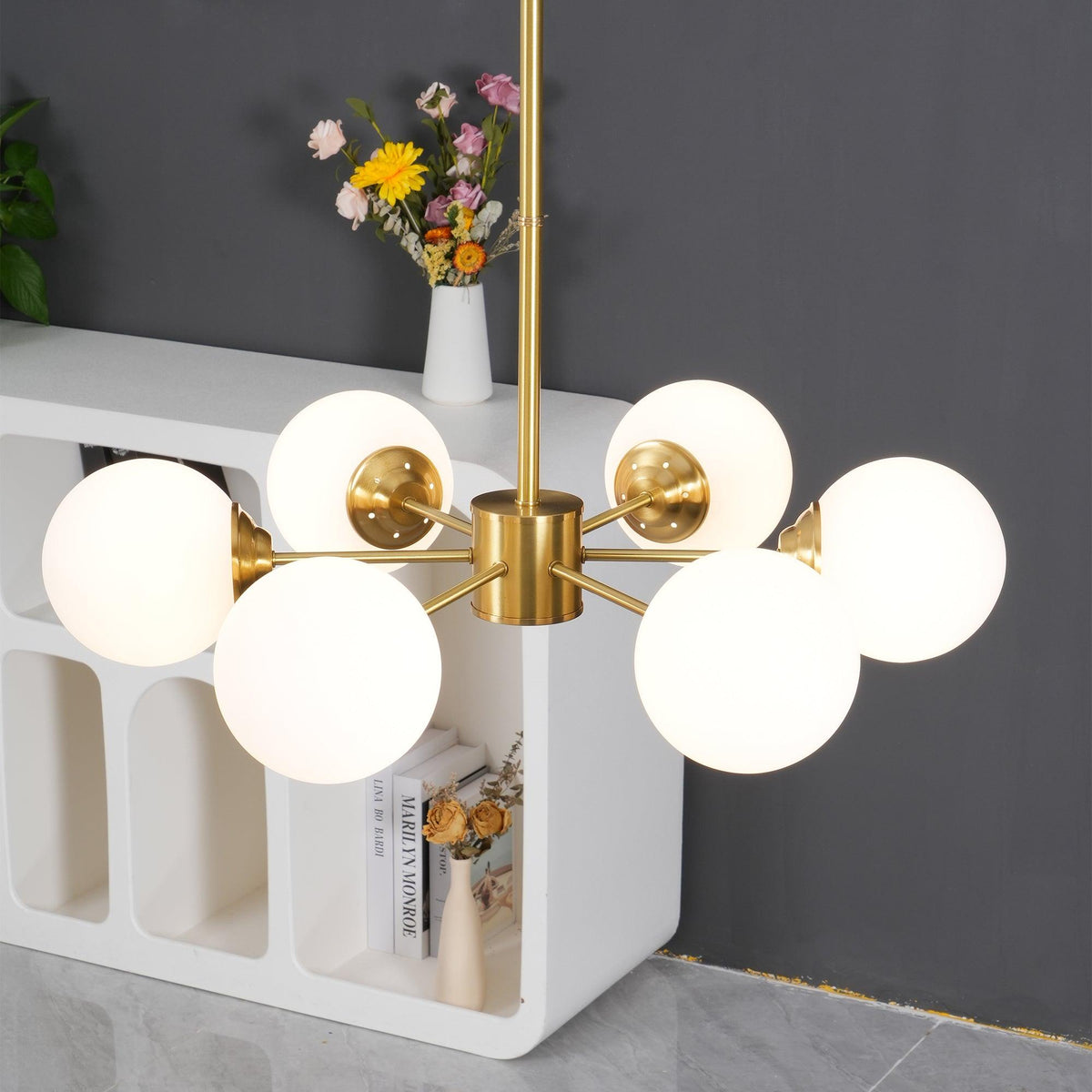 Lustra Chandelier en Laiton Verre Opale - Neutralighting