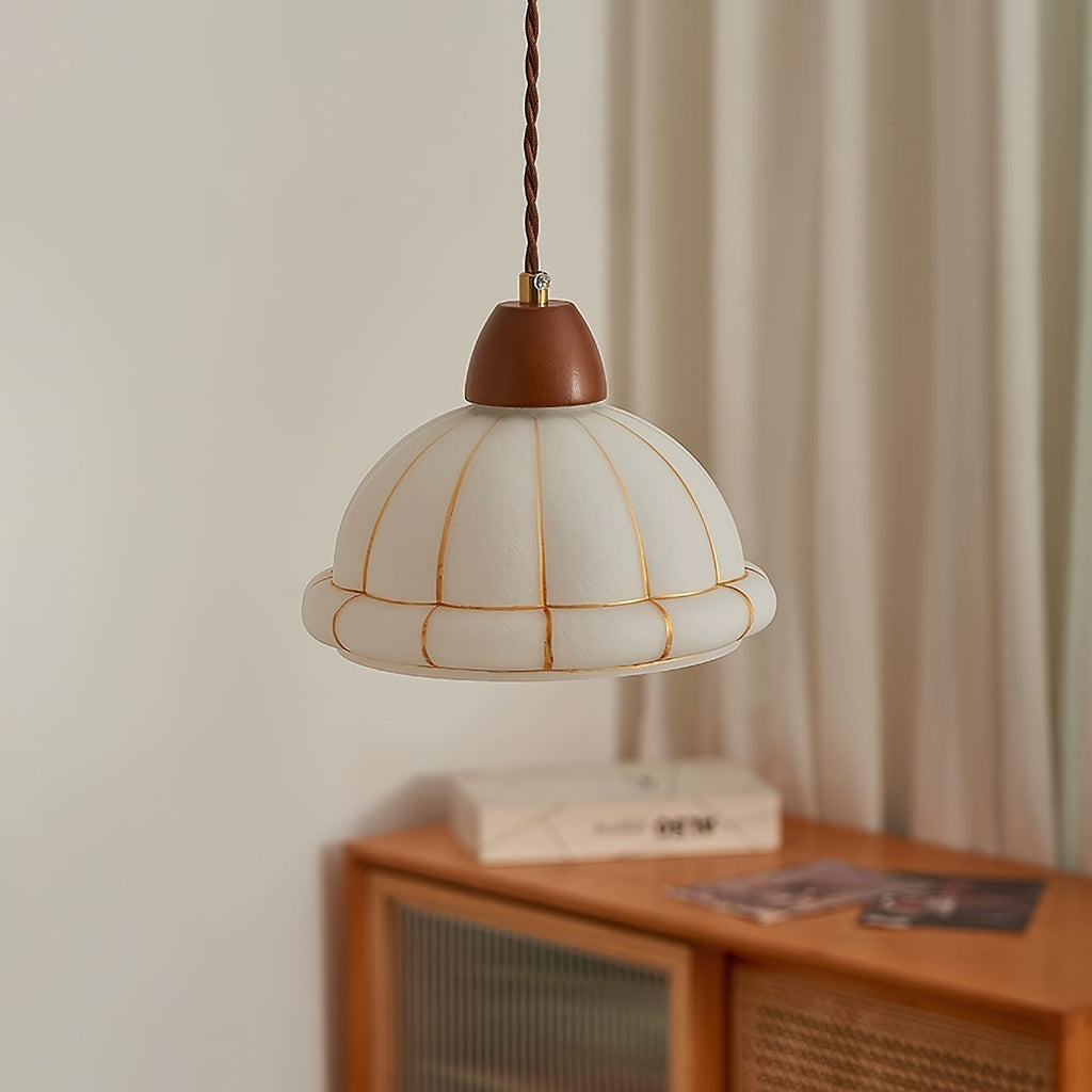 Lampe Suspendue Avec Abat-jour en Verre et Accents en Bois de Noyer Minimaliste - Neutralighting