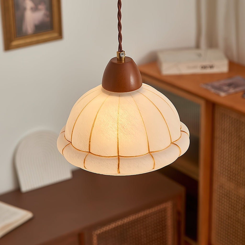 Lampe Suspendue Avec Abat-jour en Verre et Accents en Bois de Noyer Minimaliste - Neutralighting