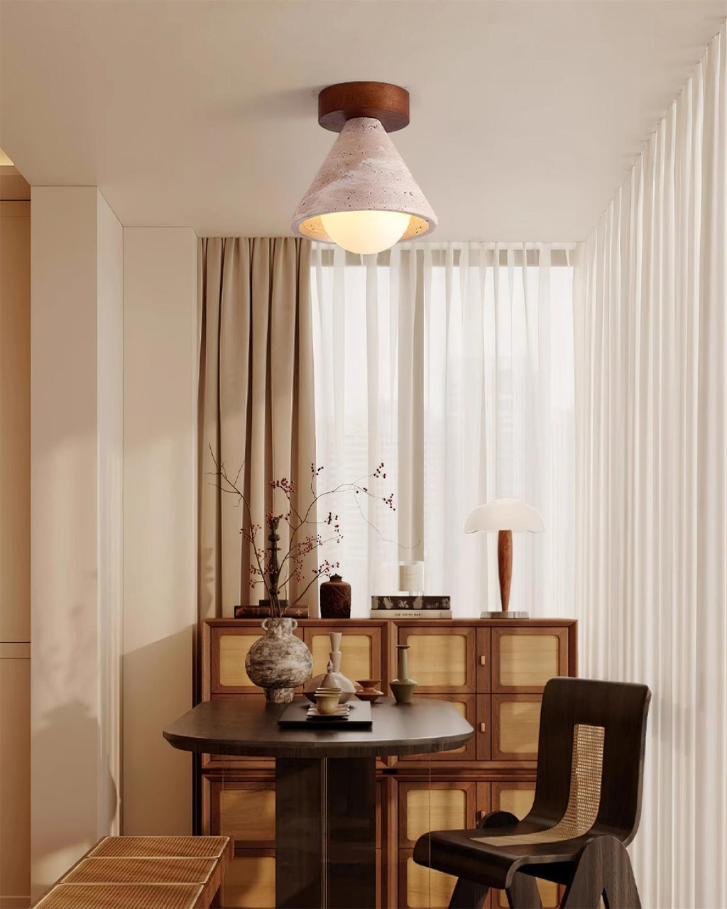 Hudon Lampe Plafonnier Semi-Encastrée en Cone de Travertin - Neutralighting