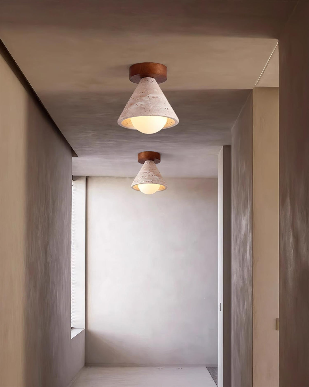 Hudon Lampe Plafonnier Semi-Encastrée en Cone de Travertin - Neutralighting