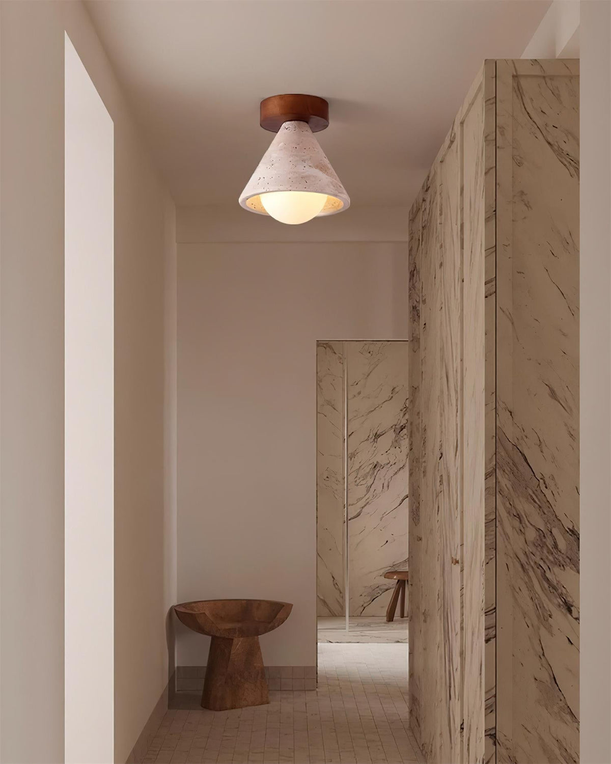 Hudon Lampe Plafonnier Semi-Encastrée en Cone de Travertin - Neutralighting