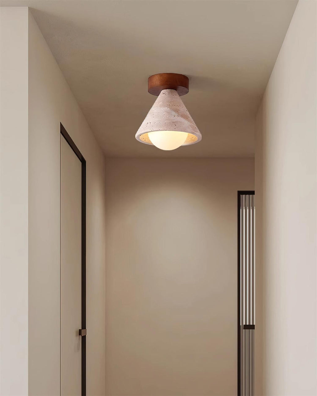 Hudon Lampe Plafonnier Semi-Encastrée en Cone de Travertin - Neutralighting