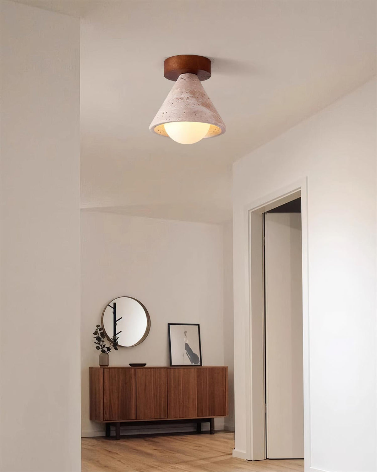 Hudon Lampe Plafonnier Semi-Encastrée en Cone de Travertin - Neutralighting