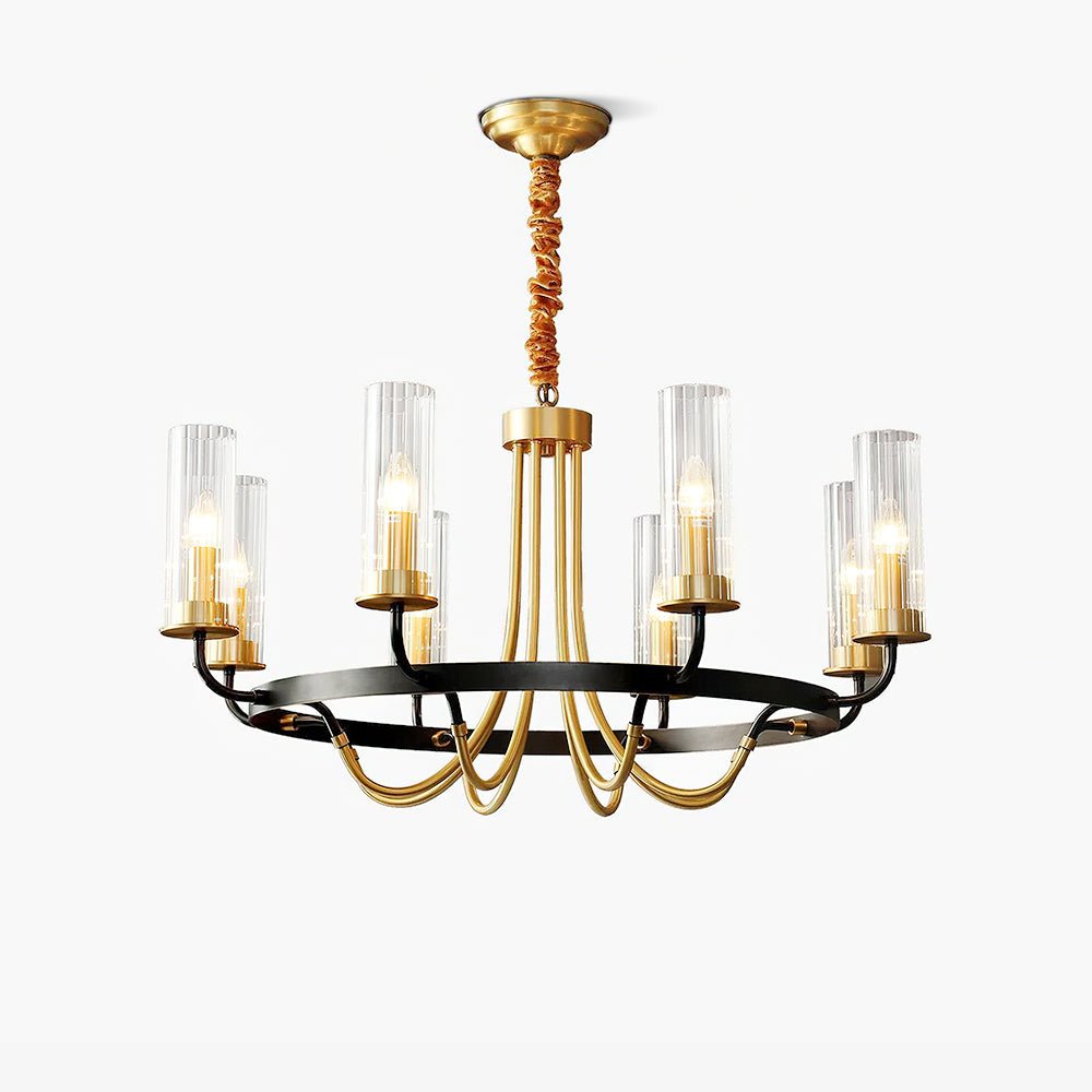 Chandelier Cadre Rond Noir Bras en Laiton avec Verre Cannelé - Neutralighting