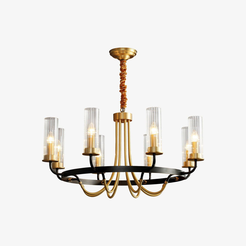 Chandelier Cadre Rond Noir Bras en Laiton avec Verre Cannelé - Neutralighting