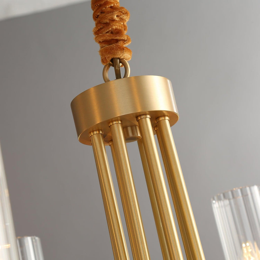 Chandelier Cadre Rond Noir Bras en Laiton avec Verre Cannelé - Neutralighting