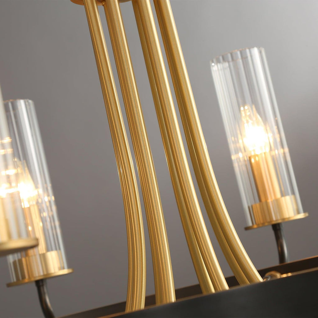 Chandelier Cadre Rond Noir Bras en Laiton avec Verre Cannelé - Neutralighting