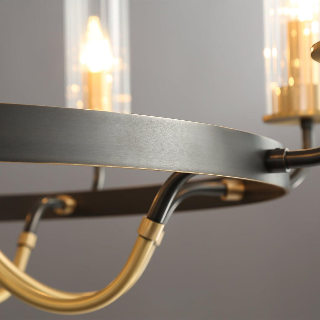 Chandelier Cadre Rond Noir Bras en Laiton avec Verre Cannelé - Neutralighting