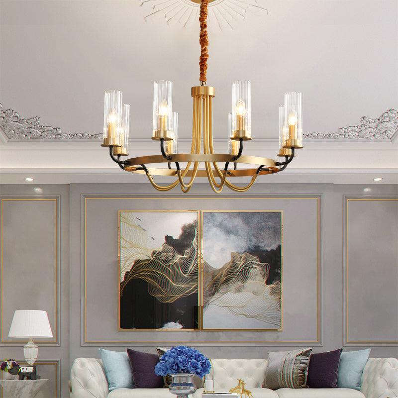 Chandelier Cadre Rond Noir Bras en Laiton avec Verre Cannelé - Neutralighting