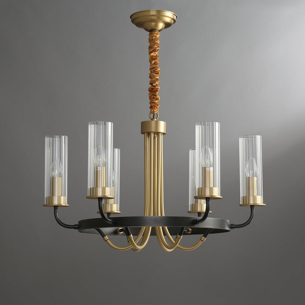 Chandelier Cadre Rond Noir Bras en Laiton avec Verre Cannelé - Neutralighting