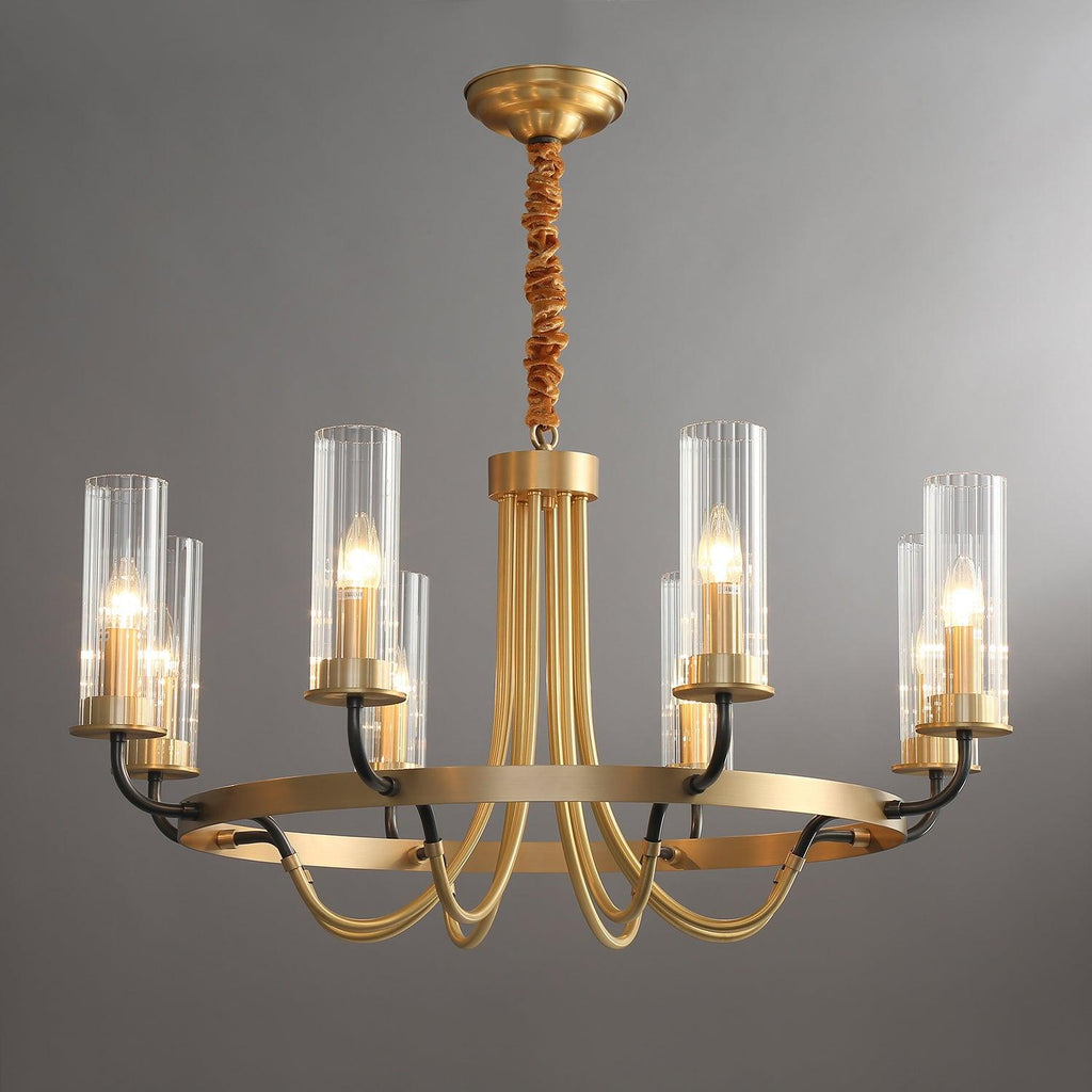 Chandelier Cadre Rond Noir Bras en Laiton avec Verre Cannelé - Neutralighting