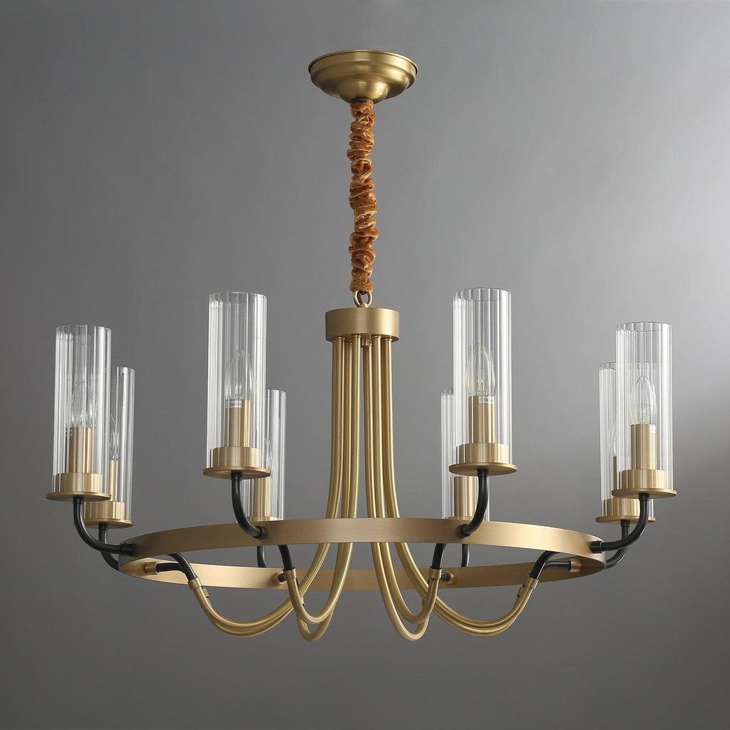 Chandelier Cadre Rond Noir Bras en Laiton avec Verre Cannelé - Neutralighting