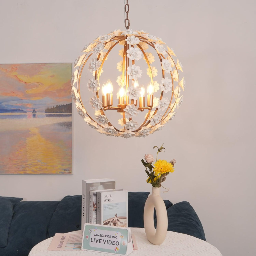 Kelly Lampe Pendante Globe Floral Rustique - Neutralighting