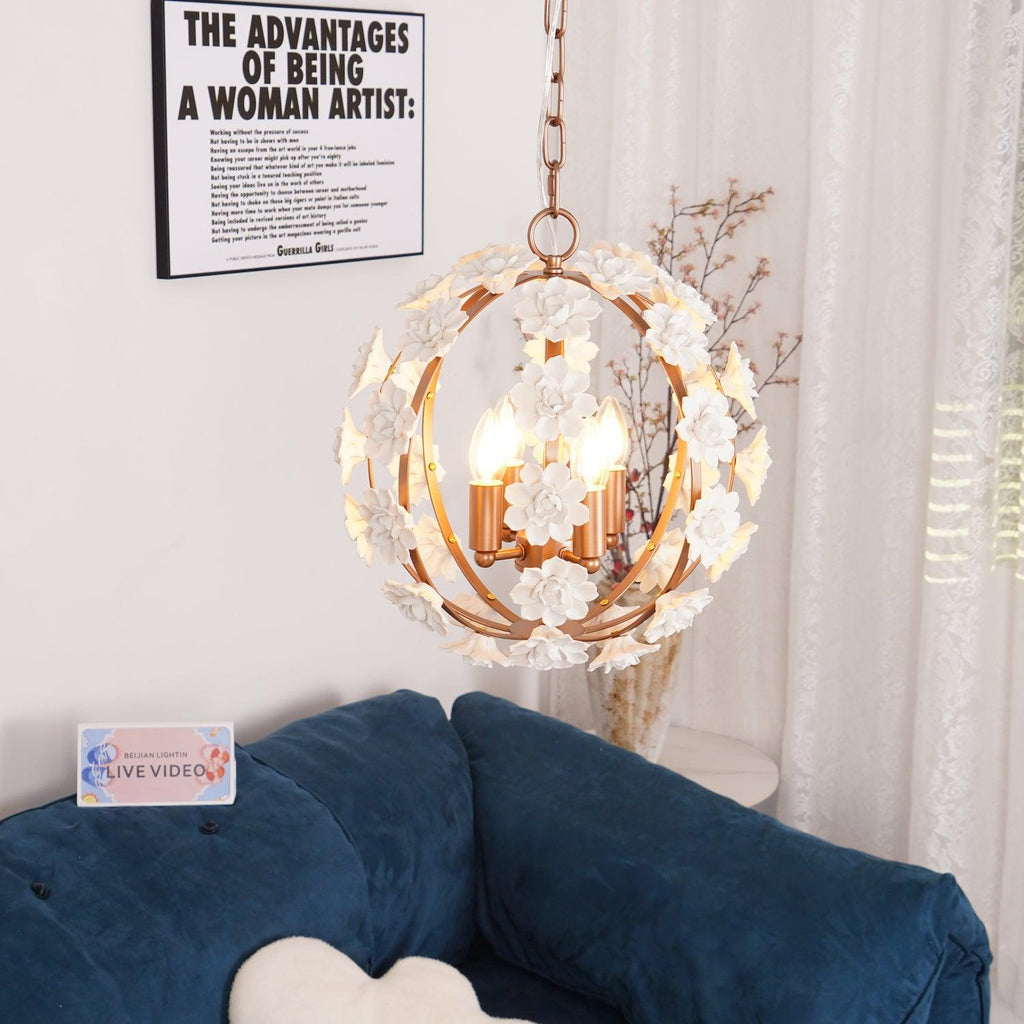 Kelly Lampe Pendante Globe Floral Rustique - Neutralighting