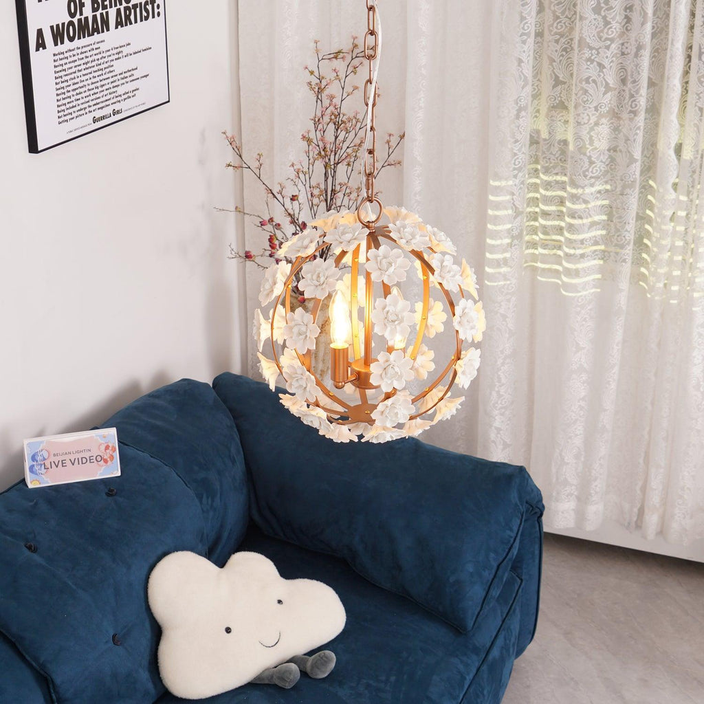 Kelly Lampe Pendante Globe Floral Rustique - Neutralighting