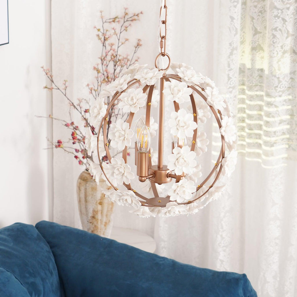 Kelly Lampe Pendante Globe Floral Rustique - Neutralighting