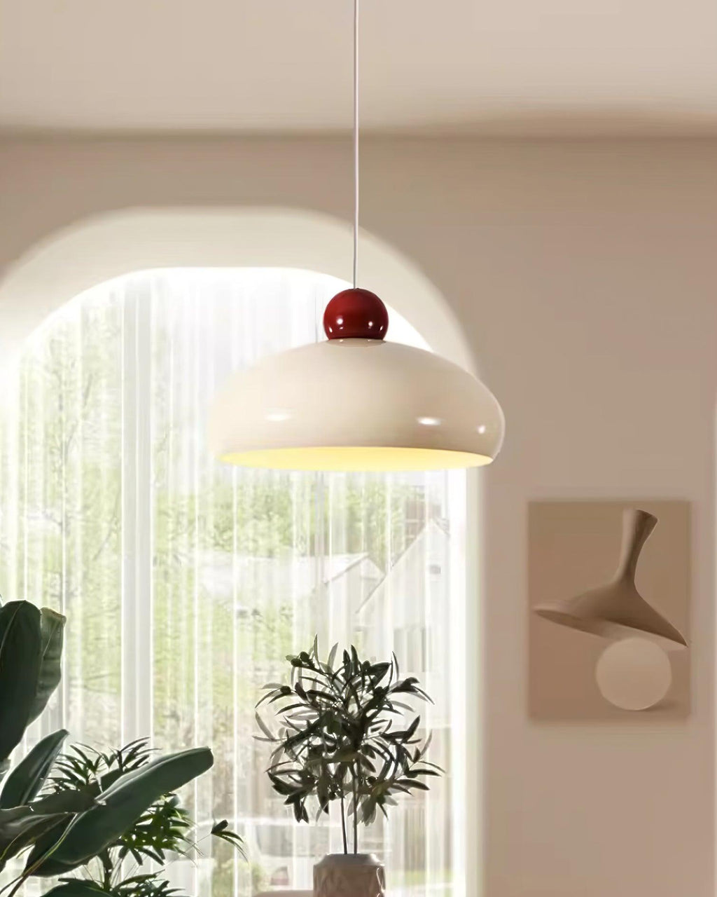 Lampe Pendante Abat-jour Dôme Blanc Accent Rouge Urban Retro - Neutralighting