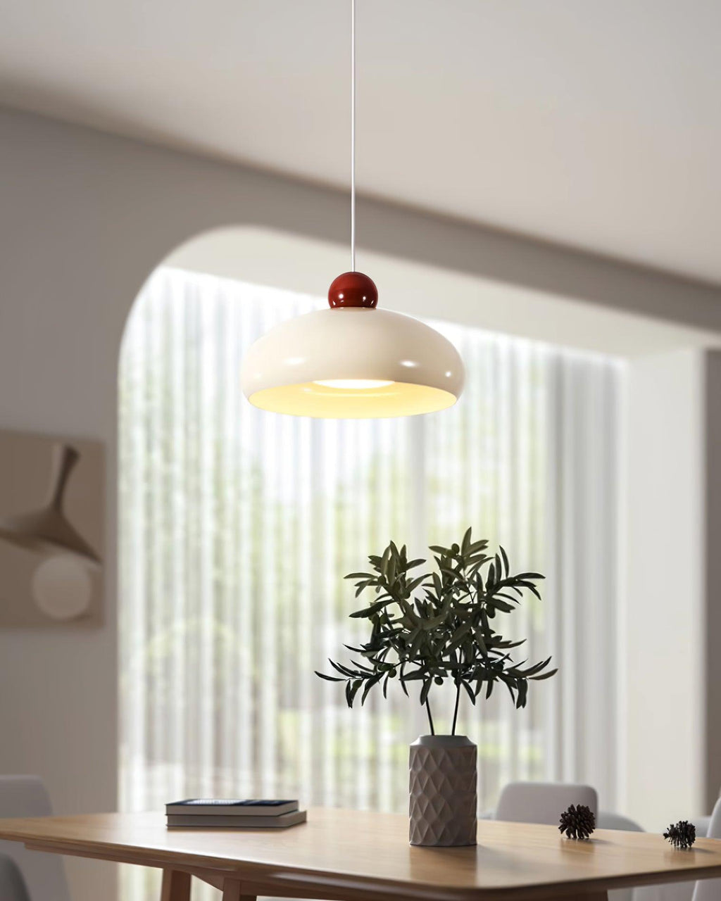 Lampe Pendante Abat-jour Dôme Blanc Accent Rouge Urban Retro - Neutralighting