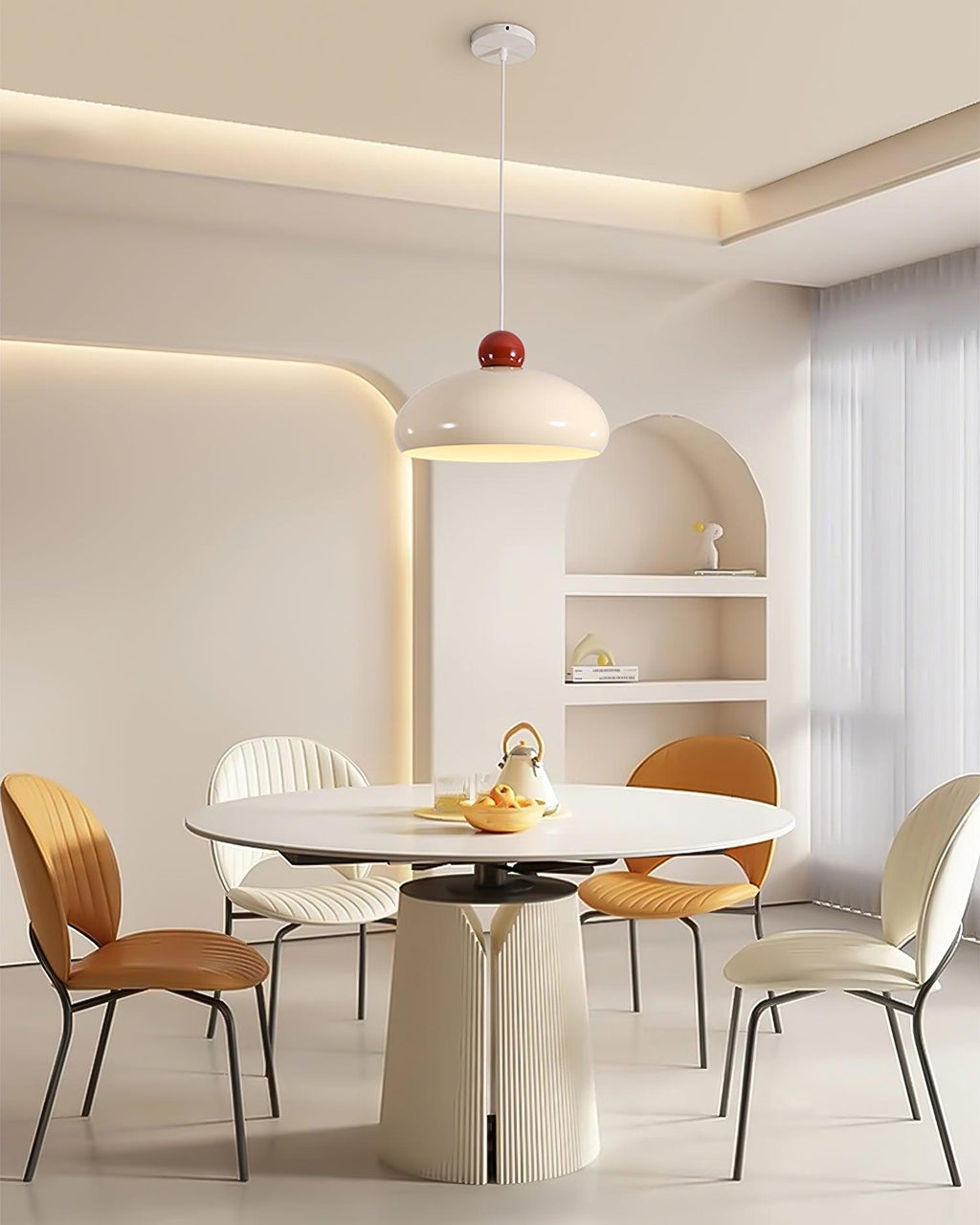 Lampe Pendante Abat-jour Dôme Blanc Accent Rouge Urban Retro - Neutralighting