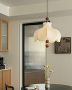 Oria Suspension avec abat-jour en tissu et accents en bois, style vintage, pour salon - Neutralighting