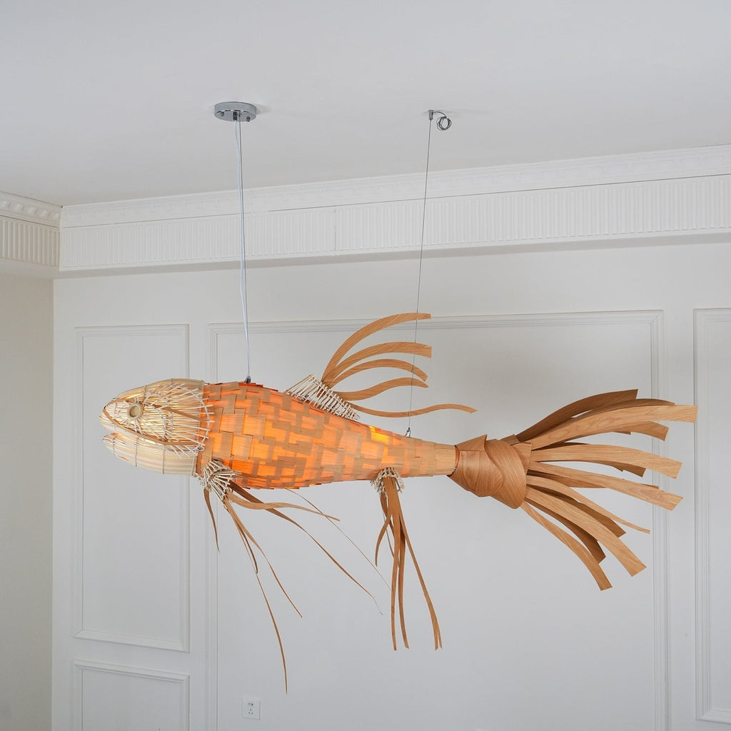 Lustra Lustre Bois Poisson Artisanal - Neutralighting
