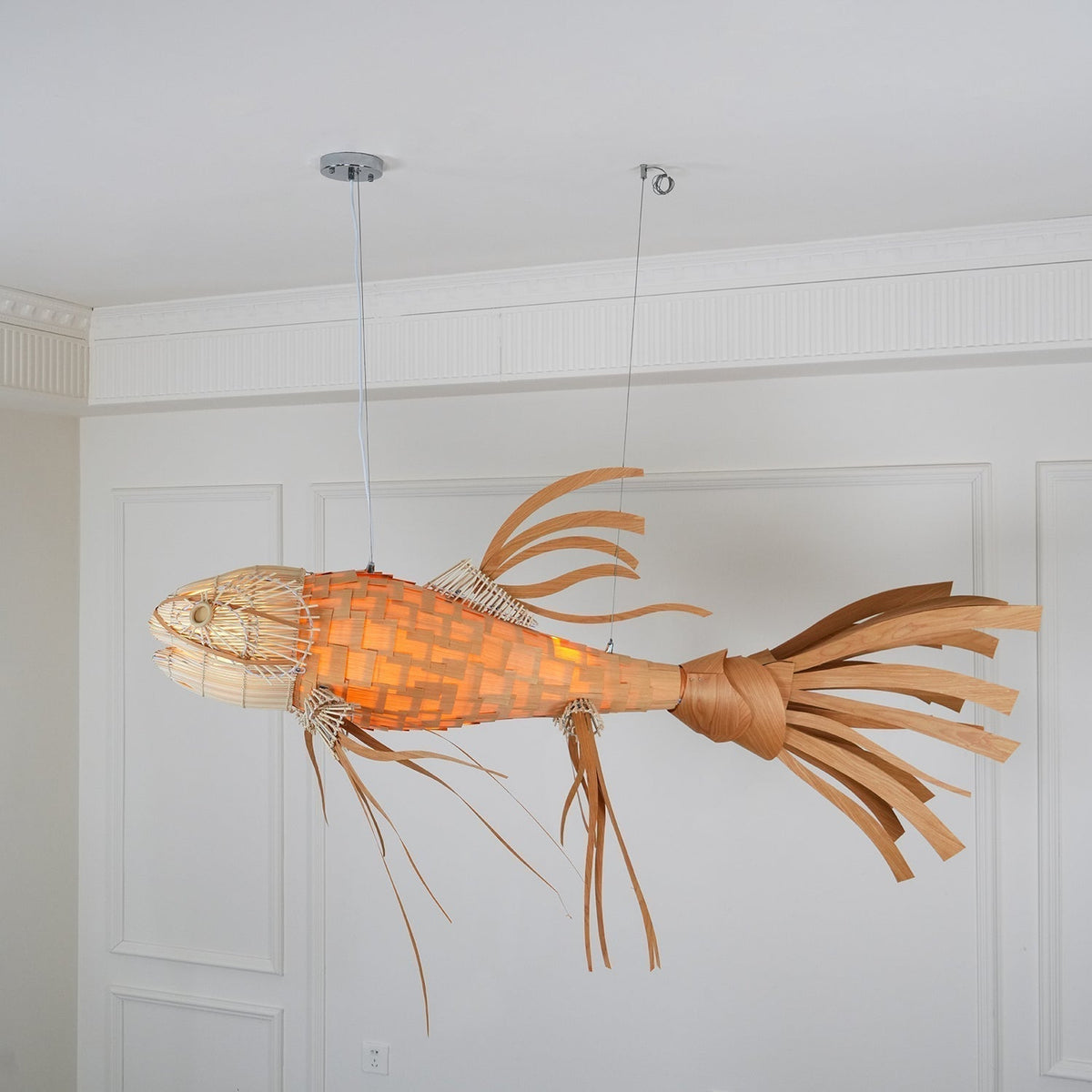 Lustra Lustre Bois Poisson Artisanal - Neutralighting