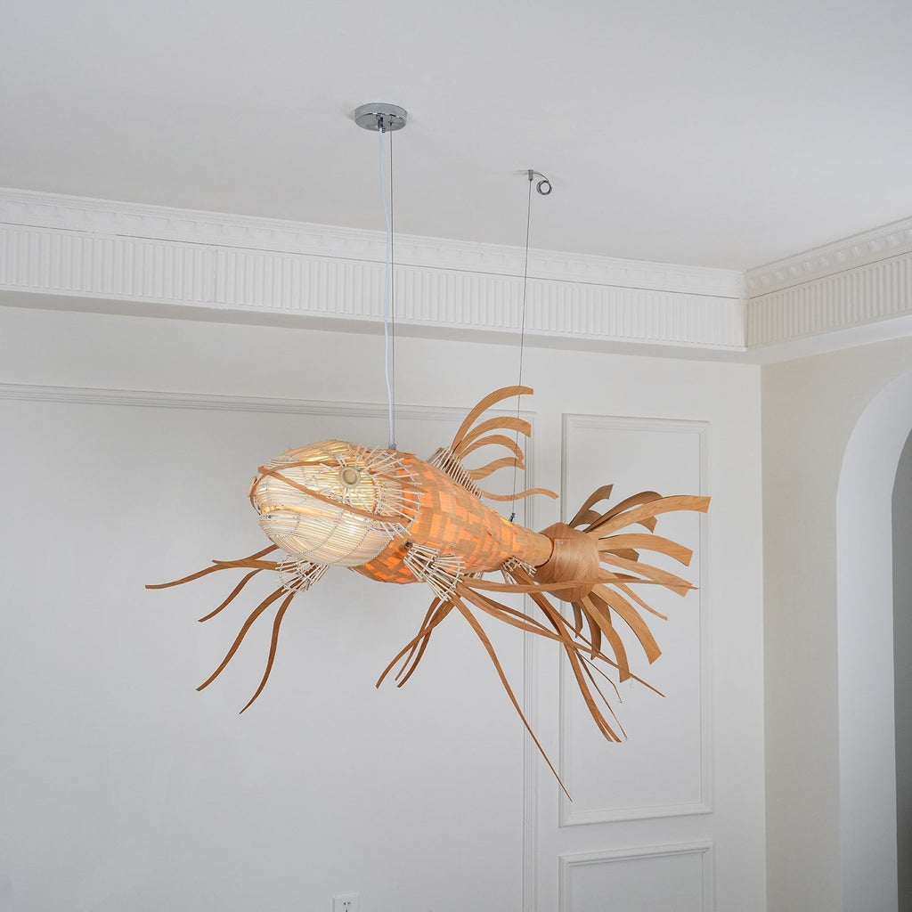 Lustra Lustre Bois Poisson Artisanal - Neutralighting