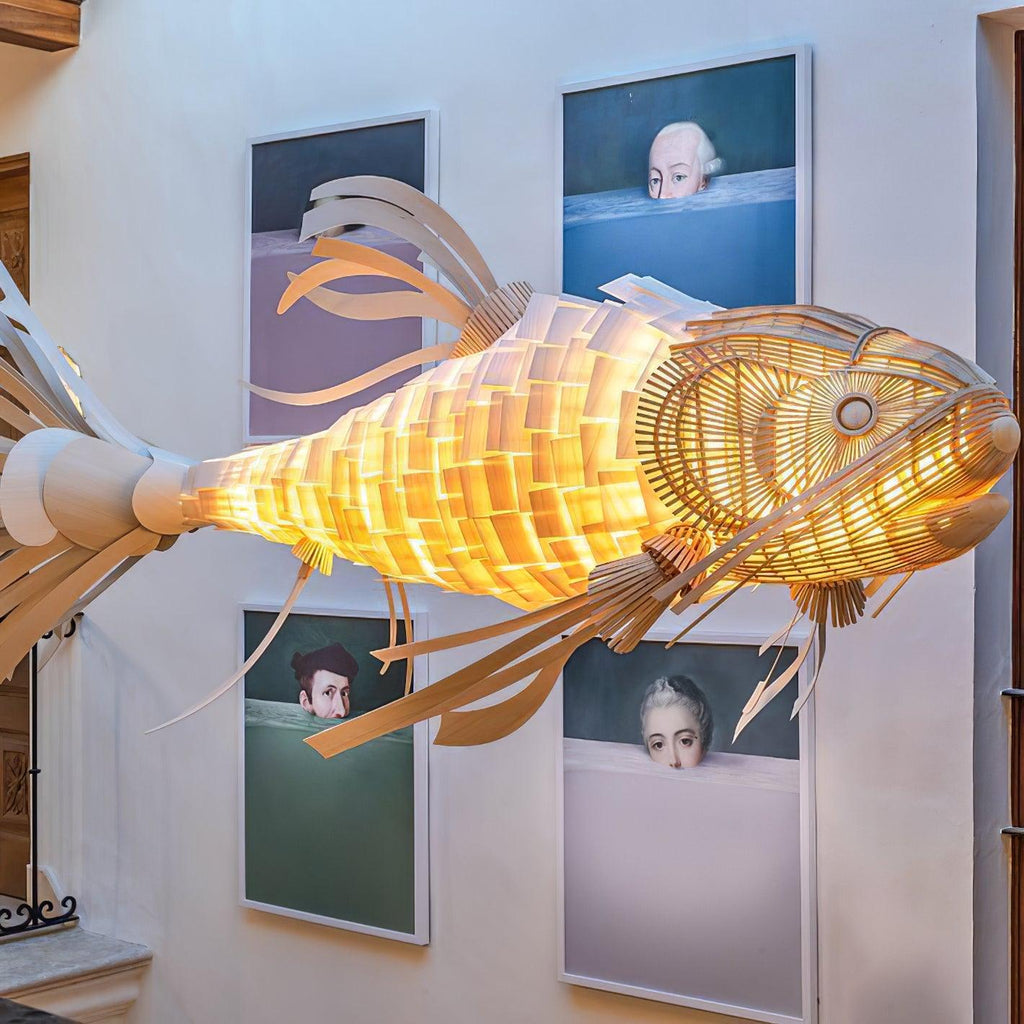 Lustra Lustre Bois Poisson Artisanal - Neutralighting