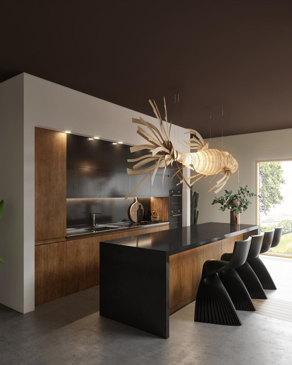 Lustra Lustre Bois Poisson Artisanal - Neutralighting