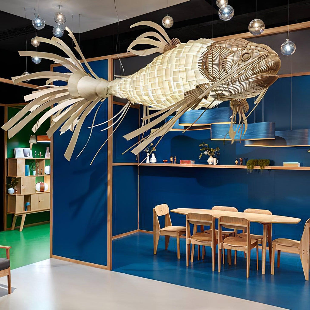 Lustra Lustre Bois Poisson Artisanal - Neutralighting