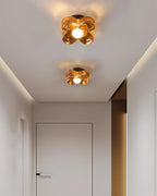 Lampe Plafond avec Pétales de Trèfle en Verre Ambre et Laiton Style Scandinave - Neutralighting